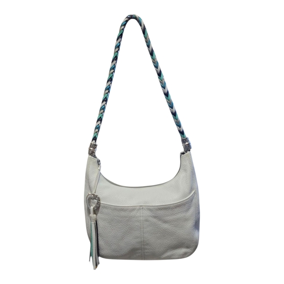 BRIGHTON BARBADOS Ziptop Hobo Shoulder Bag. White with Teal & Silver. - Picture 4 of 4